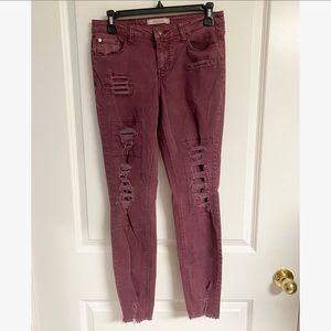 Adam Levine Collection Junior's Red Distressed Skinny Jeans